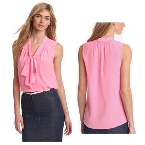 Lilly Pulitzer Dahlia 100% Silk Pink Striped Sleeveless‎ Tie Neck Top Size XS